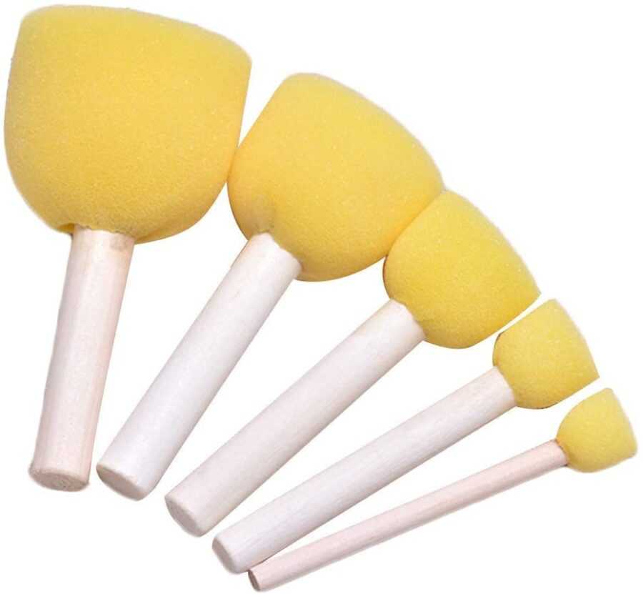 Artool B6 Round Stencil Foam Brush Furniture Art Crafts Painting Tool Supplies Painting Stippler Set DIY Painting Tools Sponge Dabber with Wooden Handle (5 Sizes, 5 Pcs)