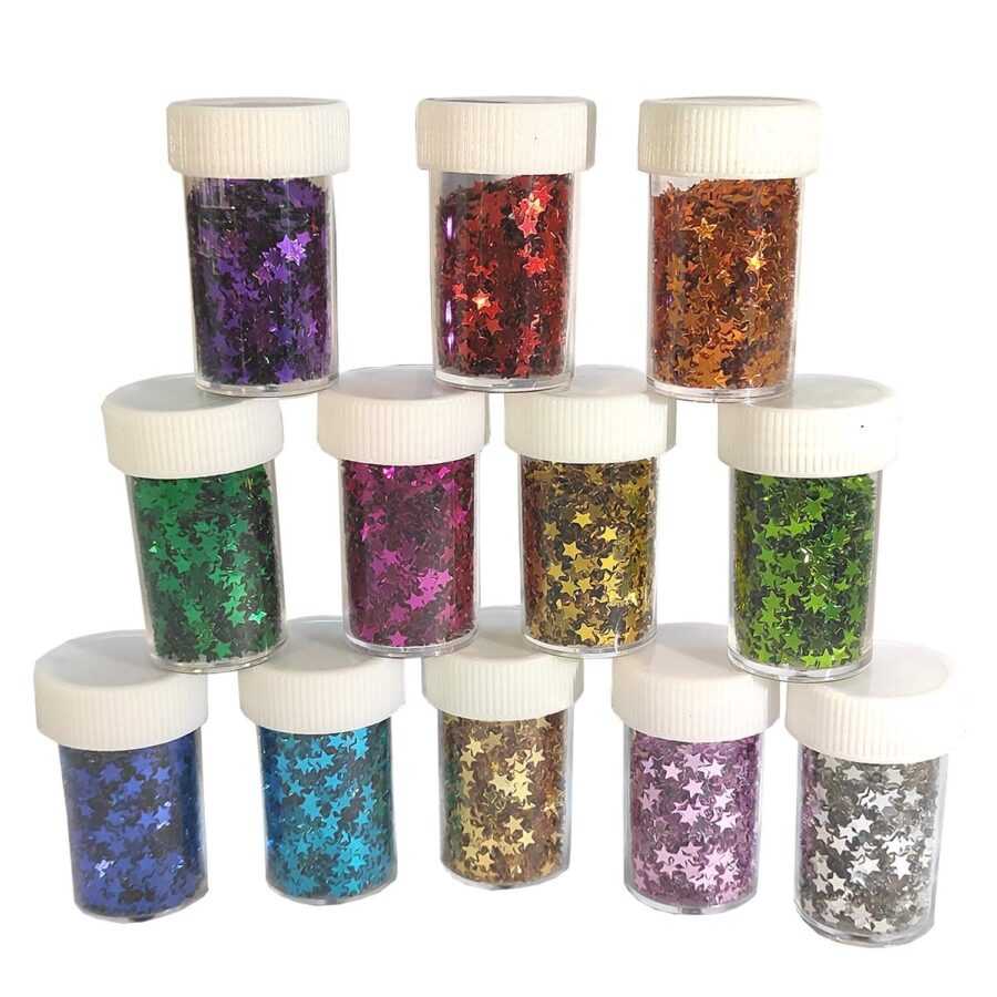 B16 - Star Shaped Glitter Assorted  - 12 Tube - (Small Botttle)