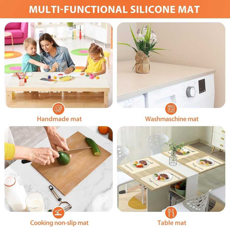 Silicone Mats for Kitchen Countertop Protector, Non-Slip Table Mat Desk Saver Pad, Non-Stick Reusable Pastry Mat, Silicone Placemat, Craft Mat, Resin Art Silicon Mat - 24'' X 33", White - Image 4